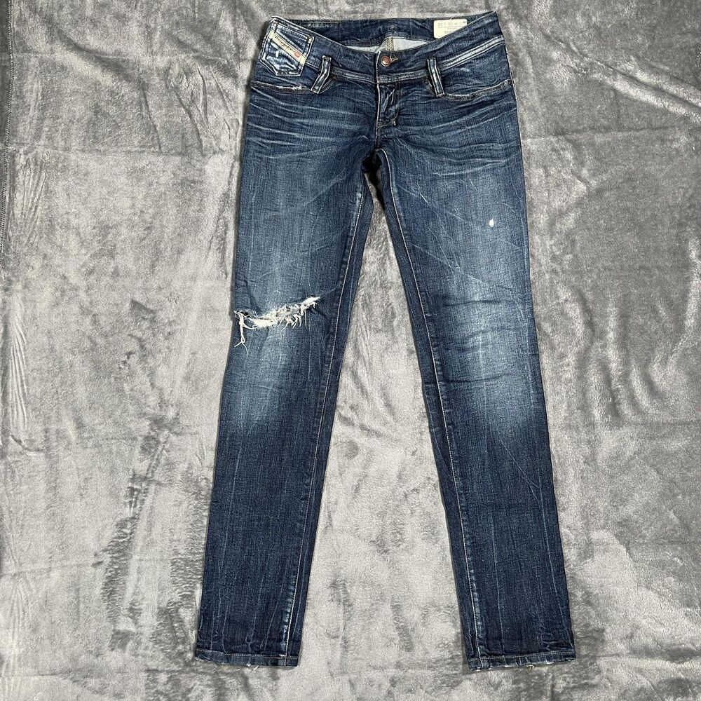 Diesel Matic Jeans Womens 26 Blue Medium Wash Low Rise Skinny Distressed